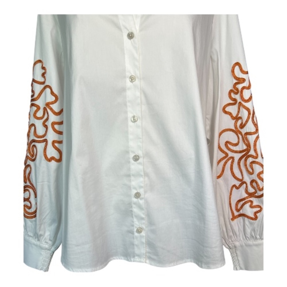 EUC Chico’s embroidered poplin blouse balloon sleeve | size 14 - Picture 3 of 10